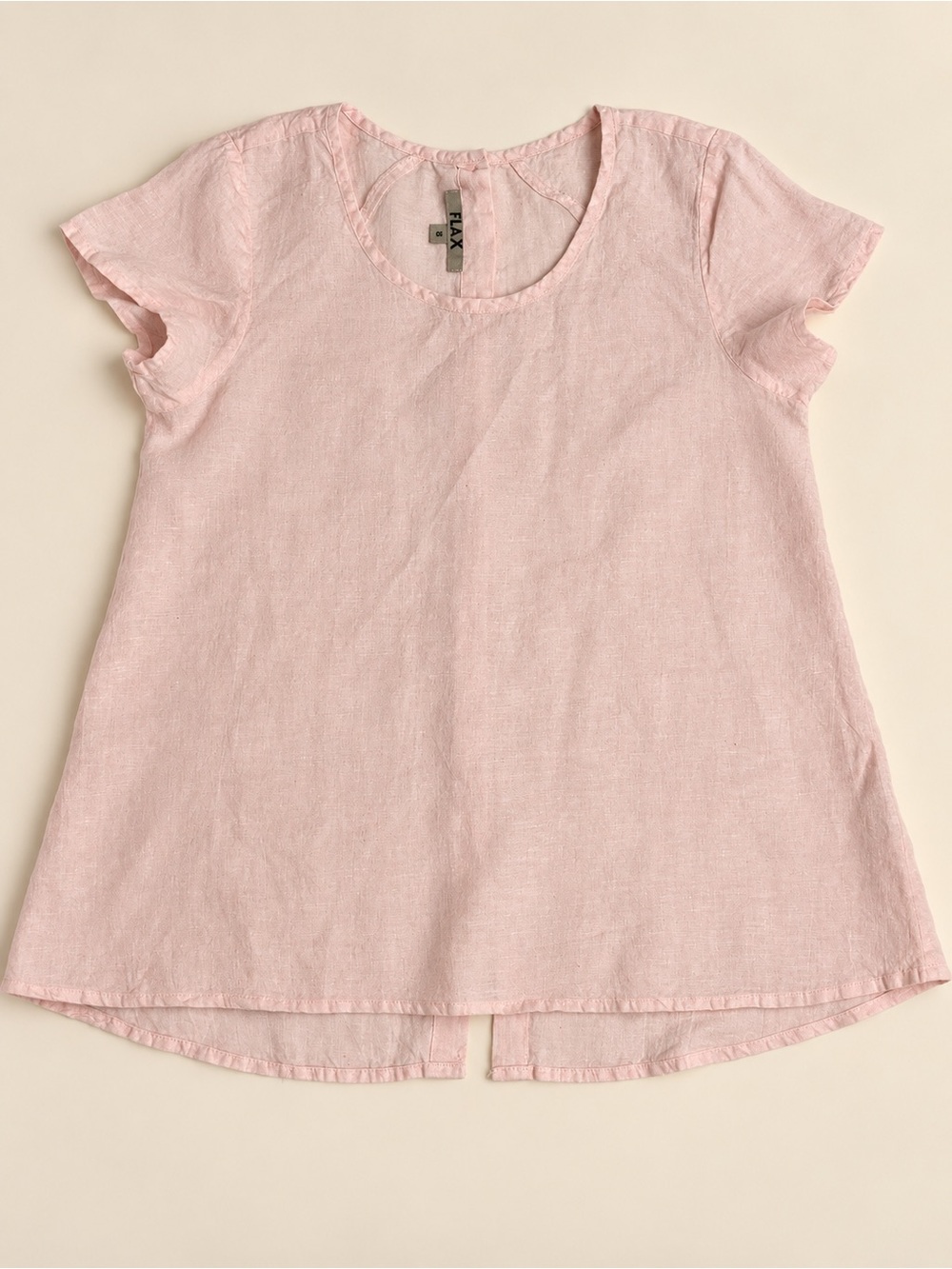 FLAX 100% Linen Lightweight Pink Short Sleeve Button-Back Top